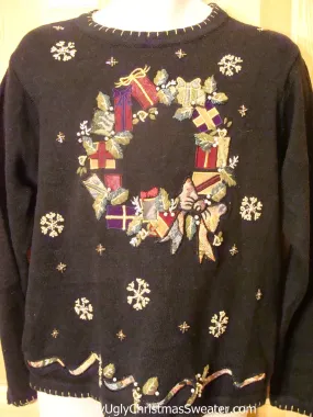 Ugly Christmas Sweater with Gift and Bows Wreath