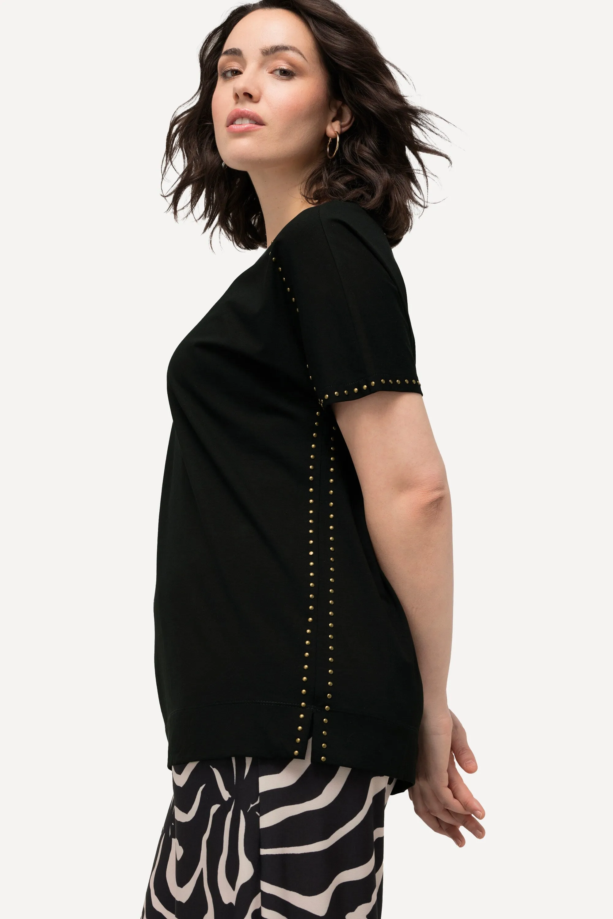 Ulla Popken Studded T-shirt in Black