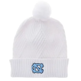 UNC White Winter Knit Hat with Pom for Women