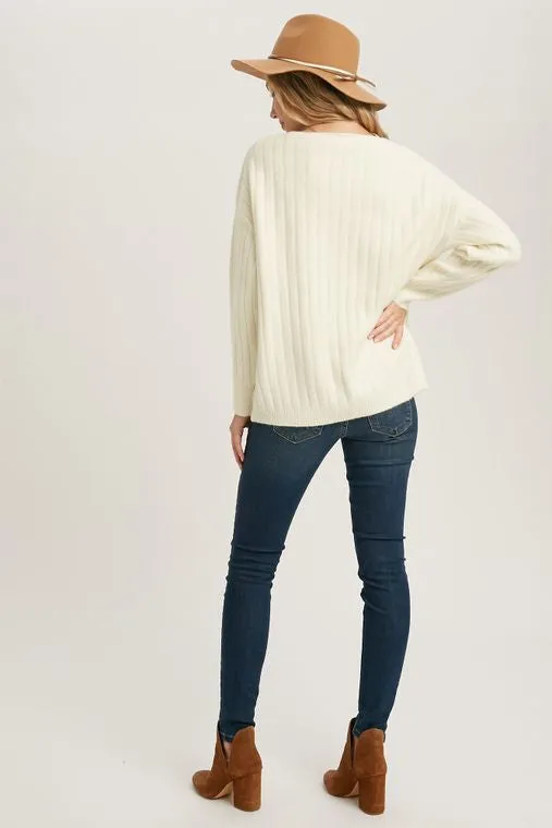 Vanilla V-Neck Knit Pullover