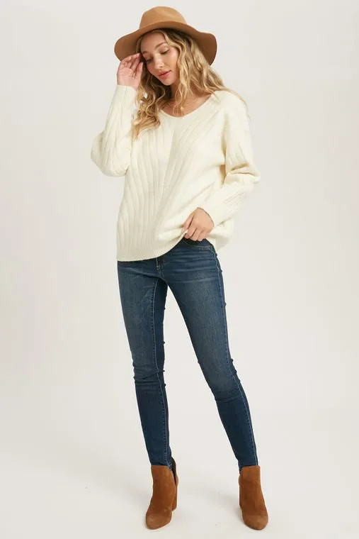 Vanilla V-Neck Knit Pullover