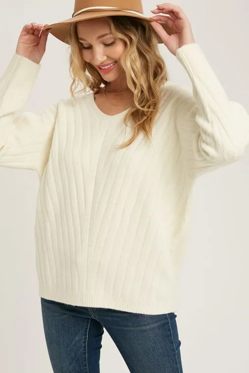 Vanilla V-Neck Knit Pullover