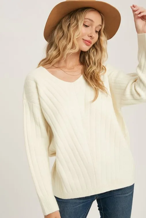 Vanilla V-Neck Knit Pullover