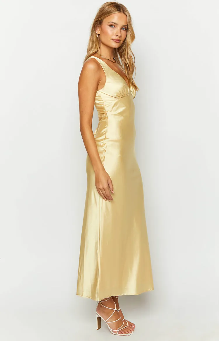 Verlaine Yellow Satin Maxi Dress