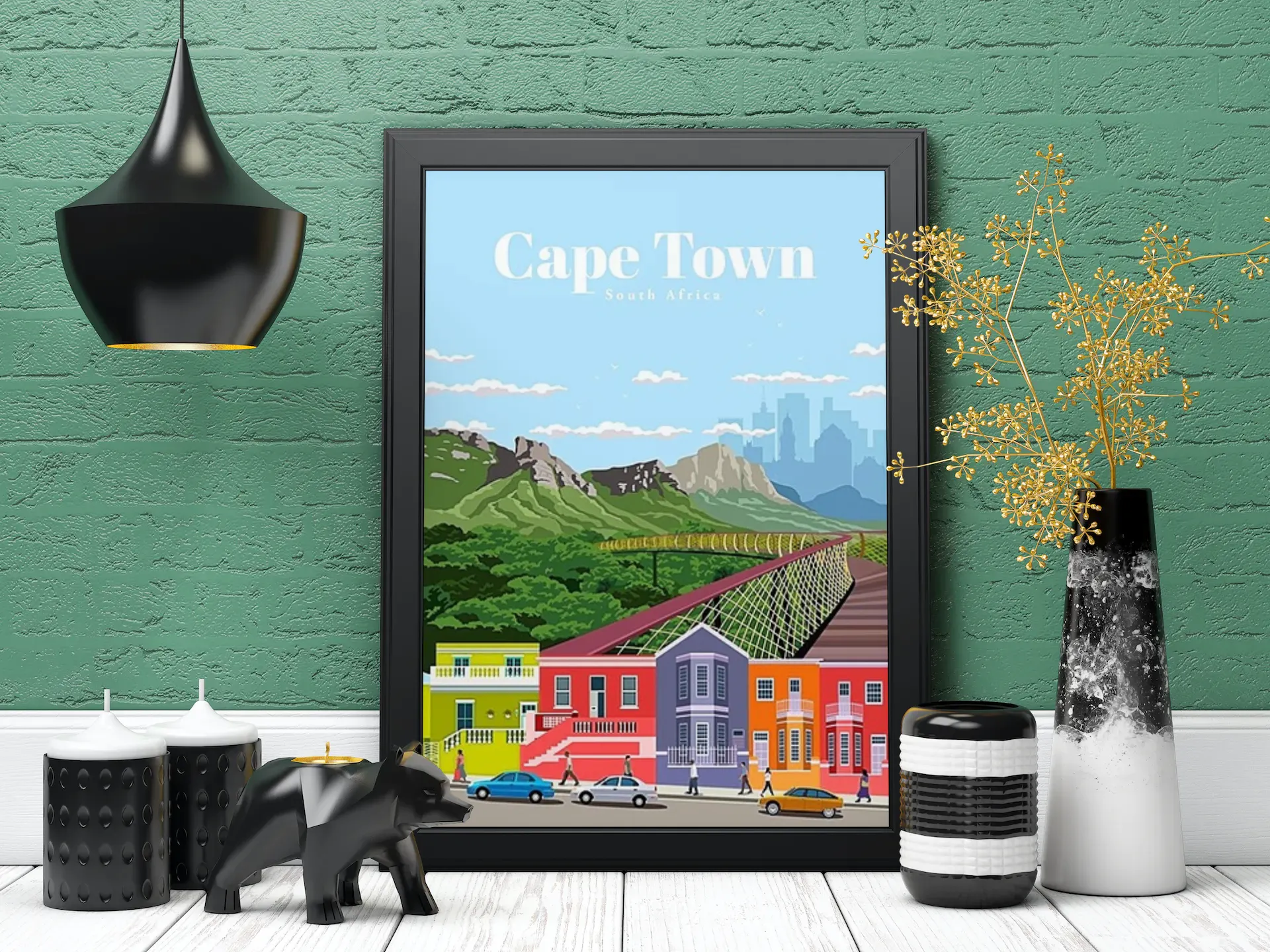 Vintage Cape Town City Poster (Framed Art Print)