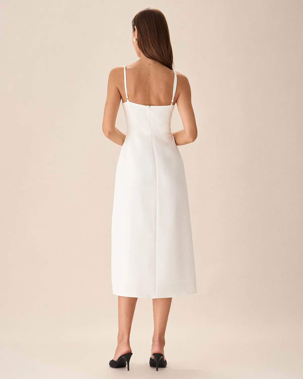 White Bowknot Slip Midi Dress