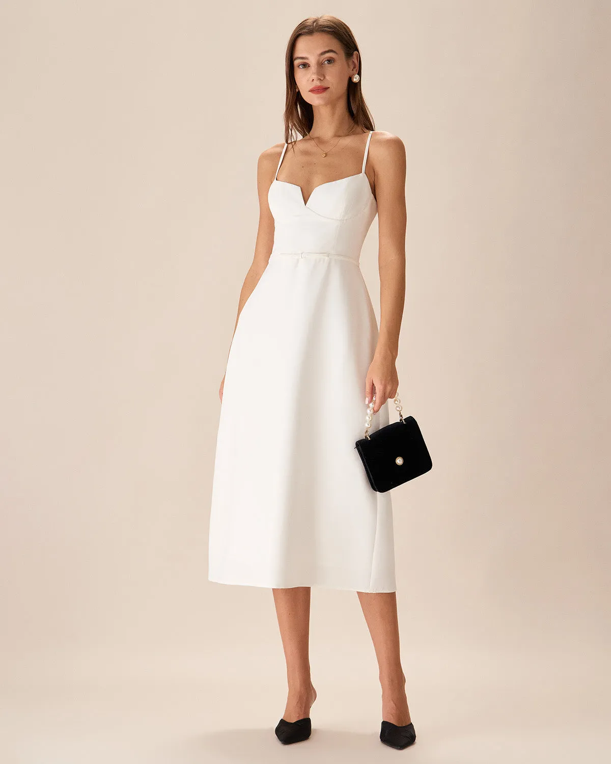 White Bowknot Slip Midi Dress