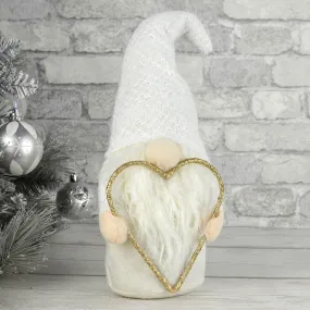 White Christmas Gonk With Gold Heart Decoration 36cm