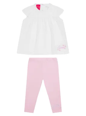 White Pink Short Sleeve and Leggings Set (3-24M)