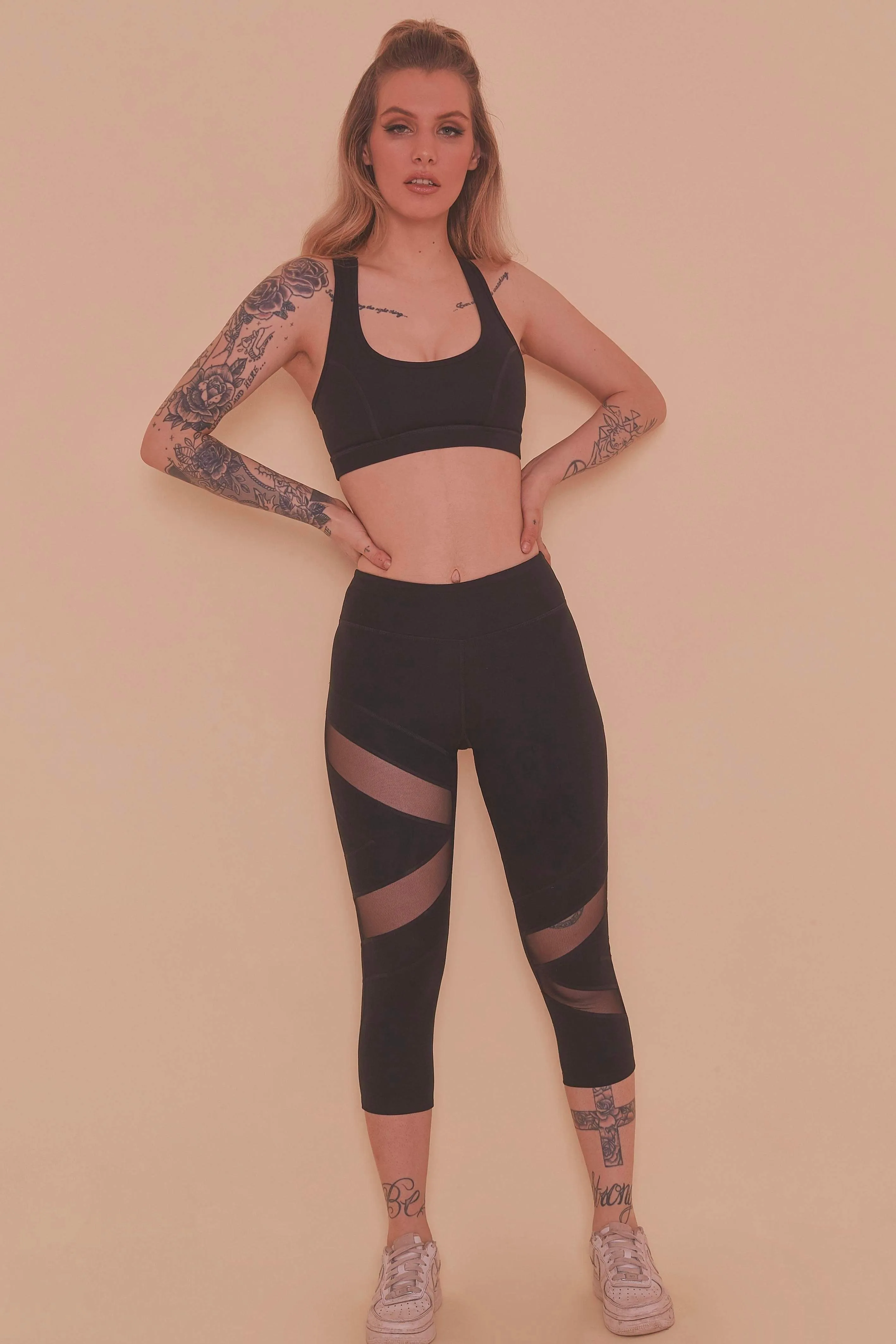 Wolf & Whistle Mesh Panel Crop Leggings Black