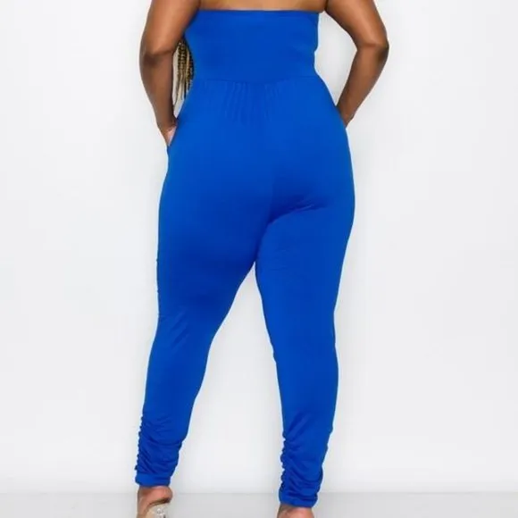 WOMEN OFF SHOULDER BLUE JUMPSUIT - Plus Size