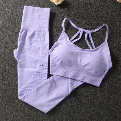 Women - Yoga Set Workout - Sport Bra - Short Crop Top,  High Waist Leggings Set