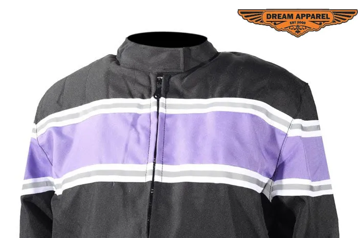 Women's Black Lightweight Textile Jacket W/ Purple Stripe