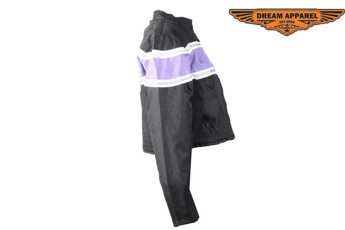 Women's Black Lightweight Textile Jacket W/ Purple Stripe