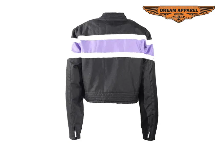 Women's Black Lightweight Textile Jacket W/ Purple Stripe