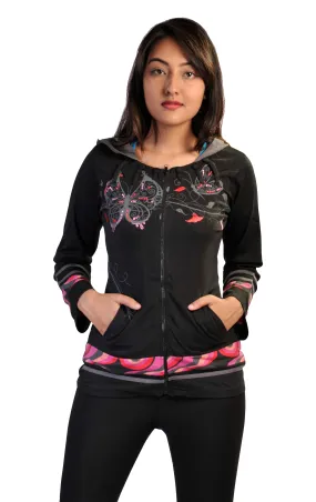 womens-black-long-sleeve-sinker-jacket-with-colorful-butterfly-print