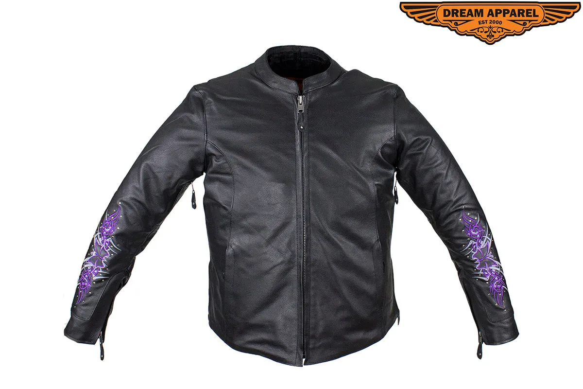 Women's Concealed Carry Leather Jacket with Butterflies