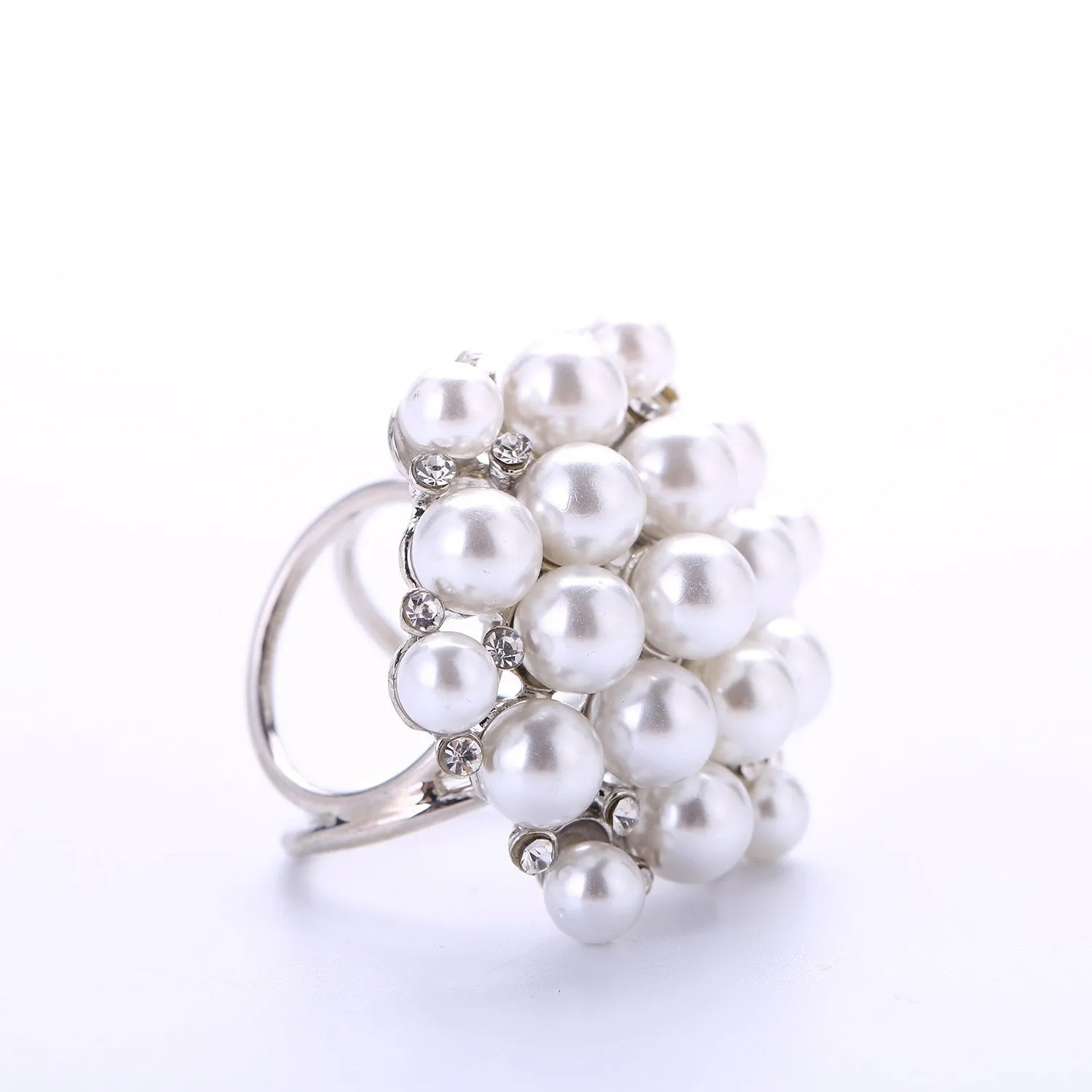 Women's Fashion Silk Scarf Buckle Silver Pearl and Crystal Clip Ring BUK004