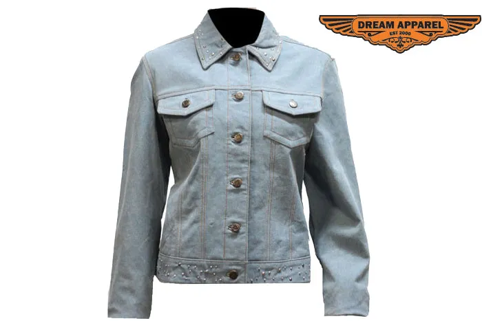 Womens Genuine Leather Made Denim Jacket