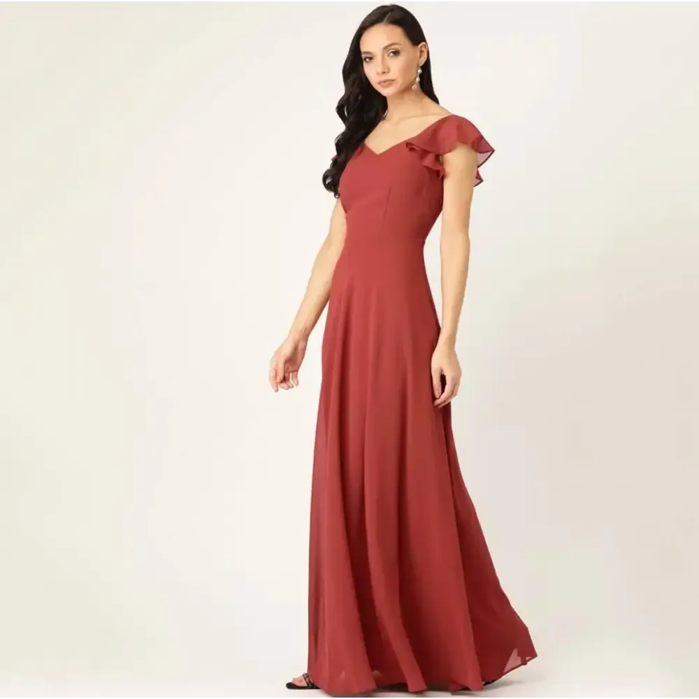 Women's Georgette Solid Flared Gown