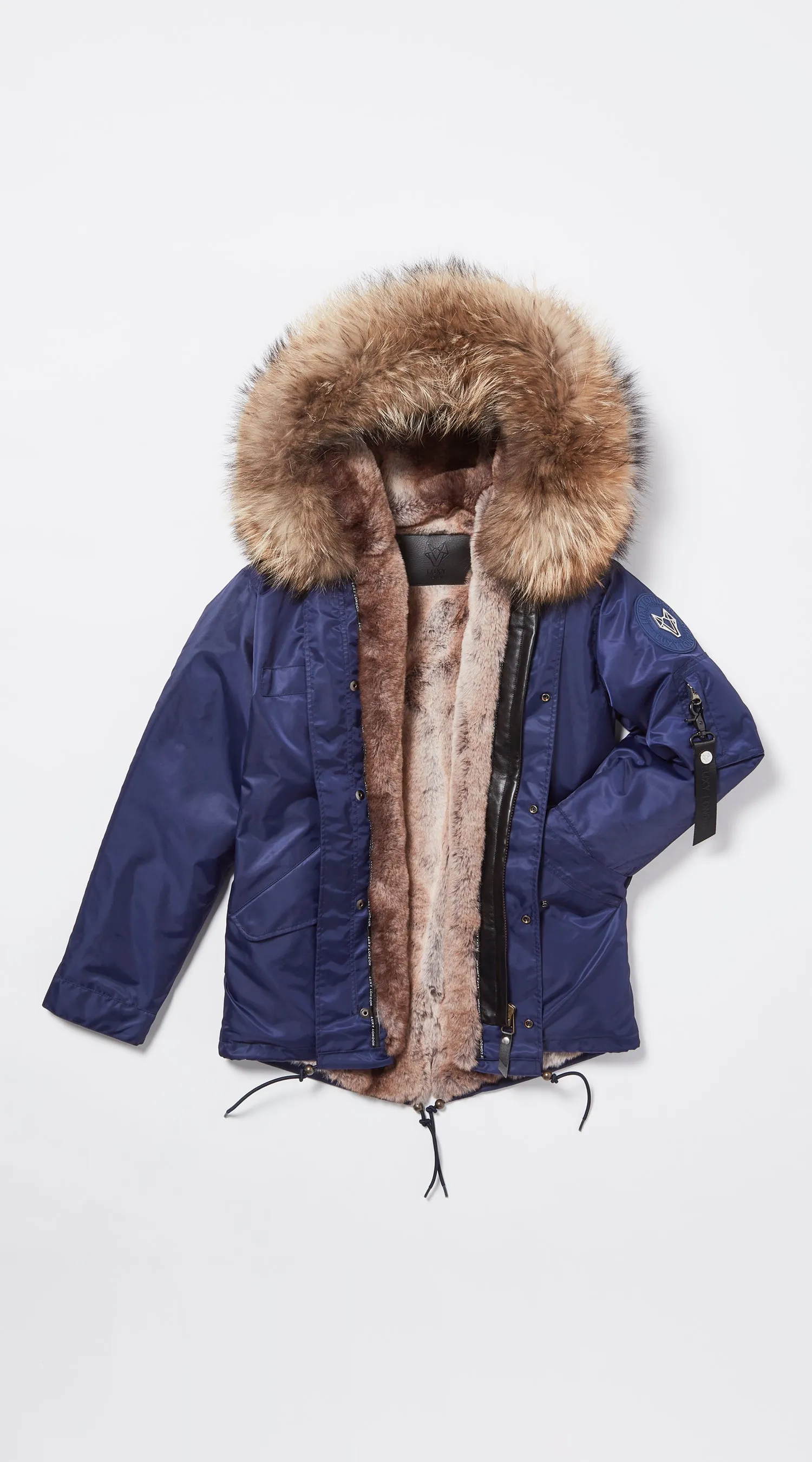 Womens Navy Water-Repellent Luxy Fur Parka - Natural