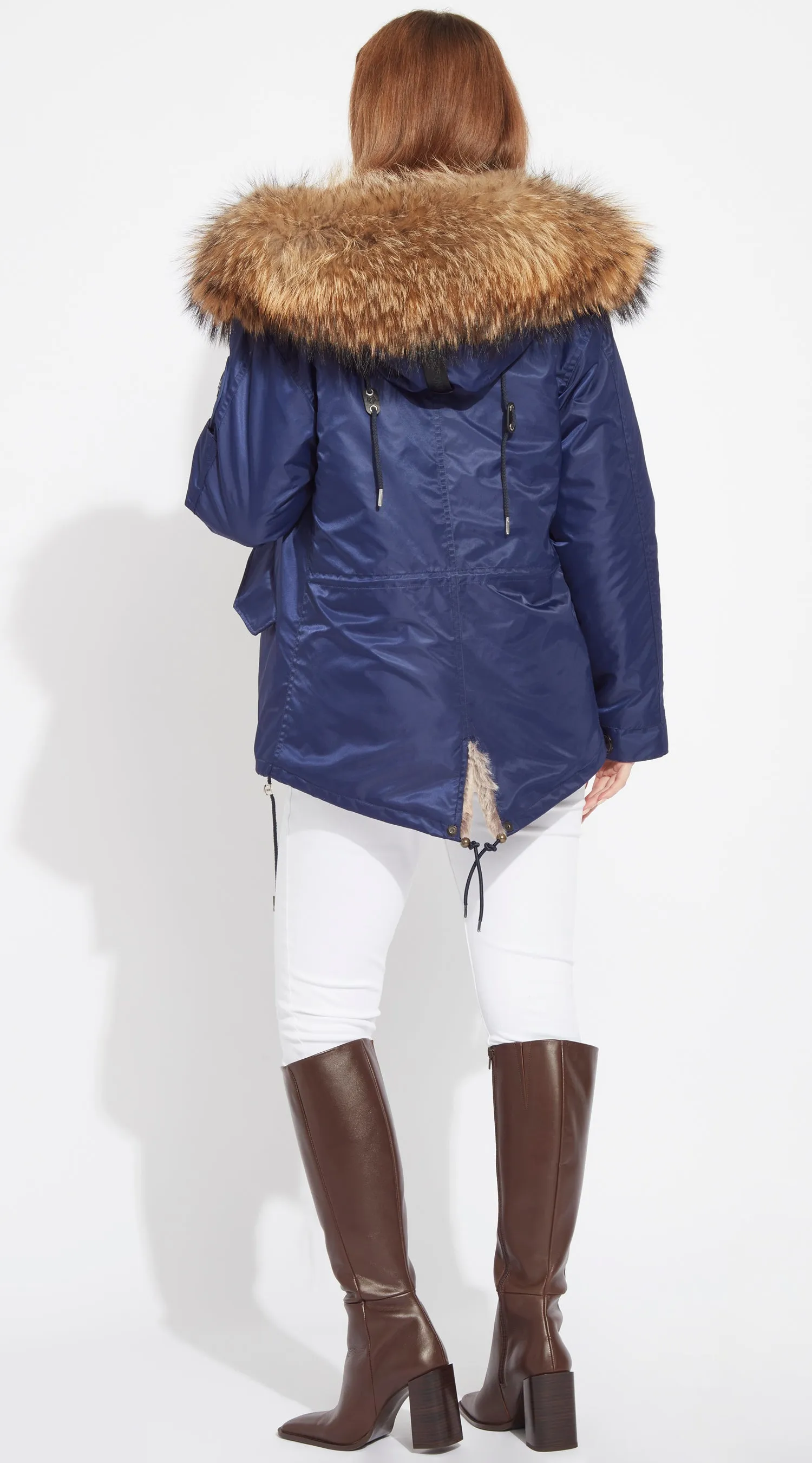 Womens Navy Water-Repellent Luxy Fur Parka - Natural