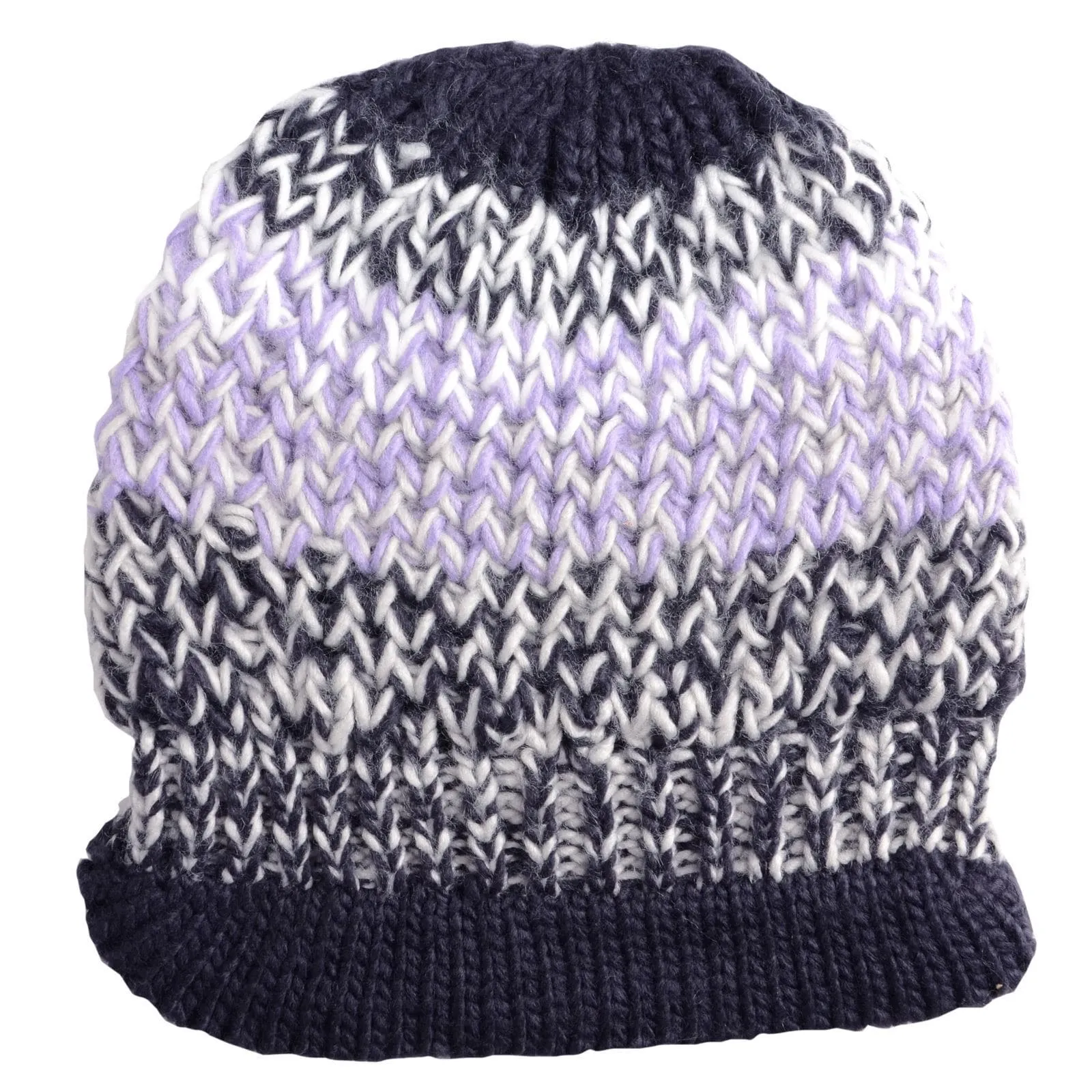 Womens Ontario Beanie Hat With Rib Soft Peak Blue Lilac Grey