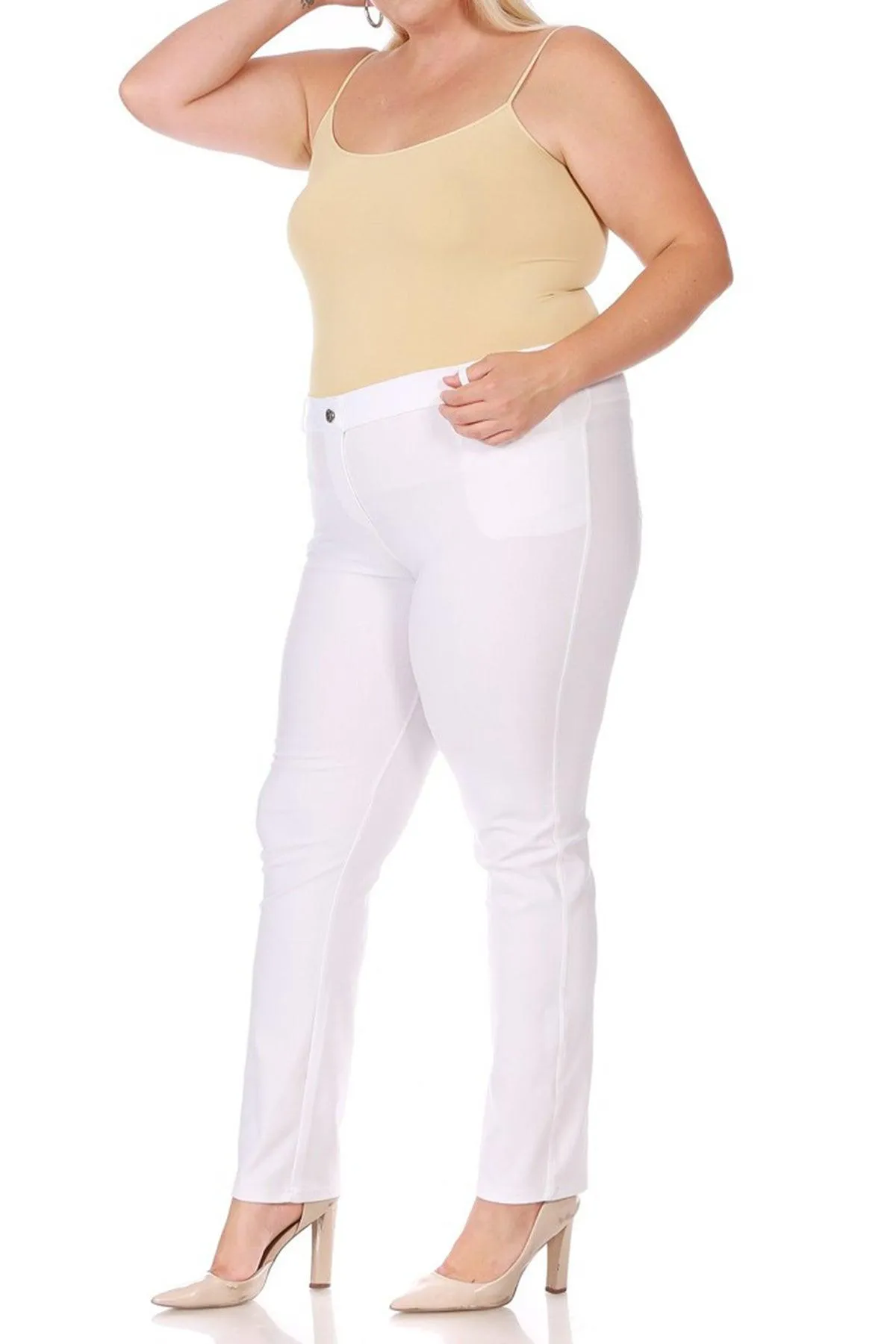 Women's Plus Size Casual Comfy Slim Pocket Jeans with Button