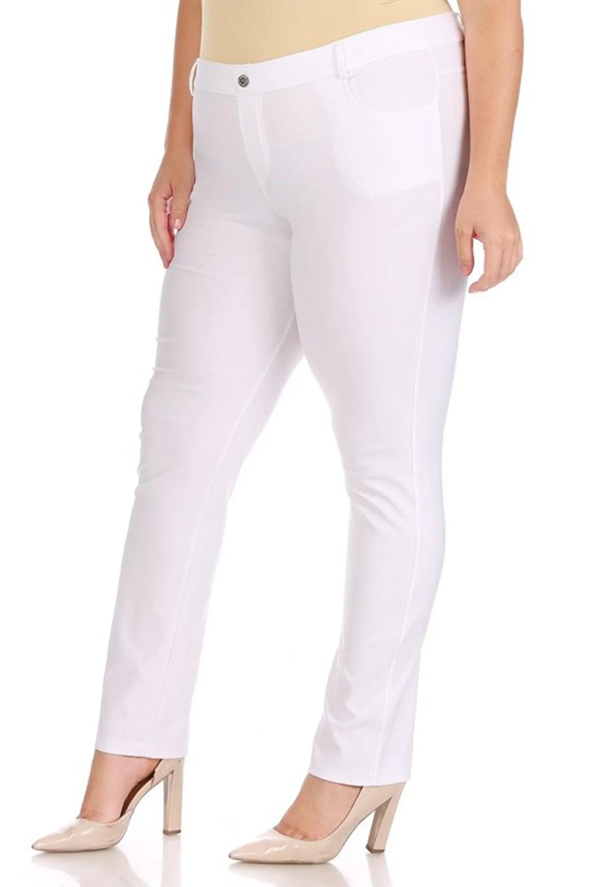 Women's Plus Size Casual Comfy Slim Pocket Jeans with Button