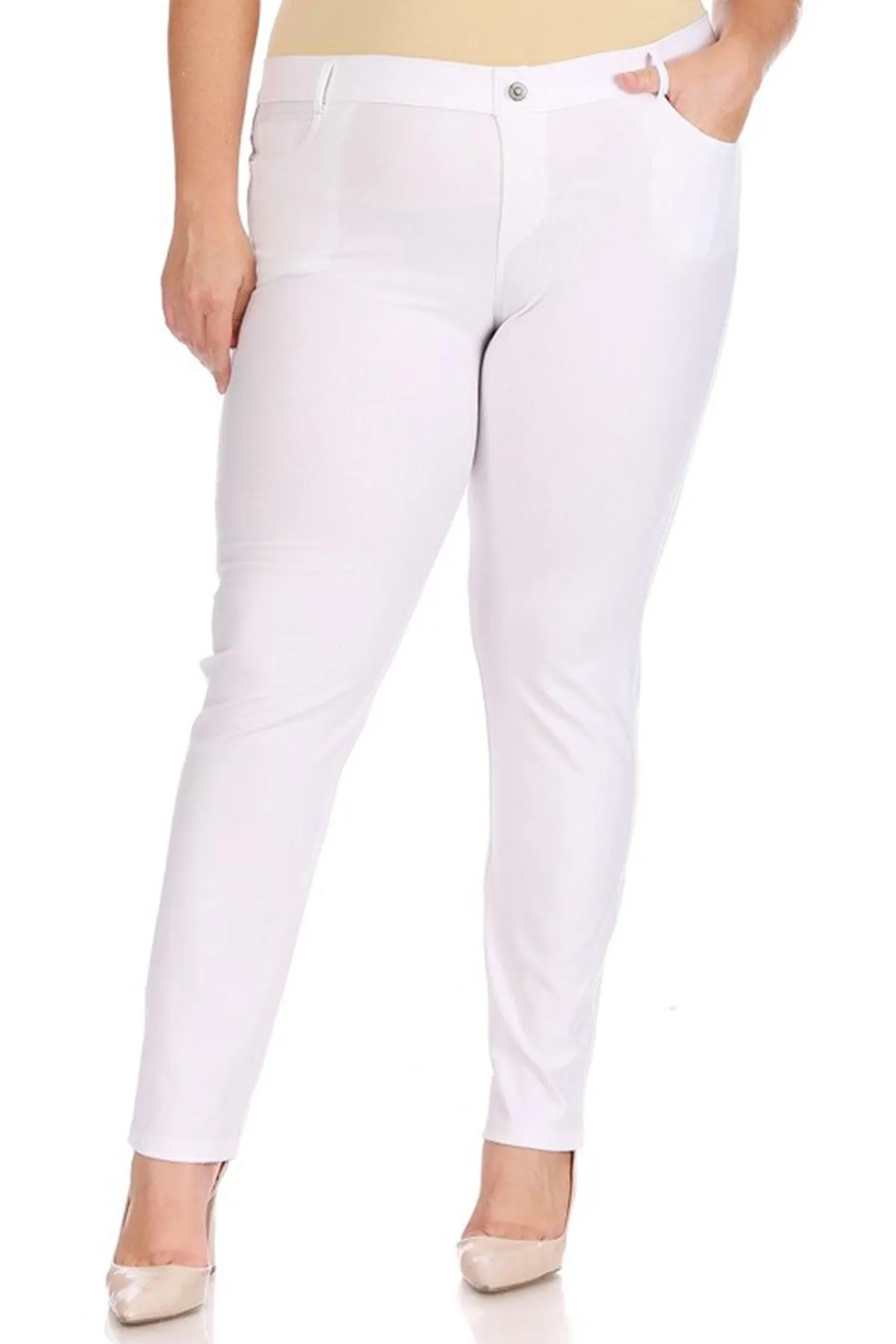 Women's Plus Size Casual Comfy Slim Pocket Jeans with Button