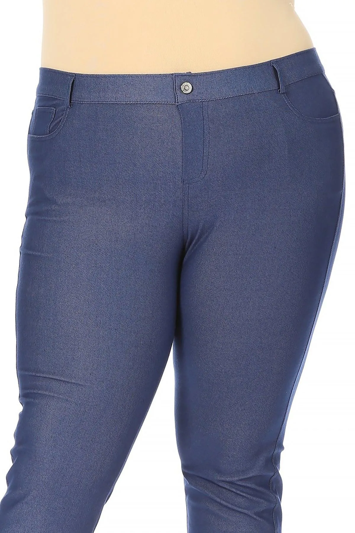 Women's Plus Size Casual Comfy Slim Pocket Jeans with Button