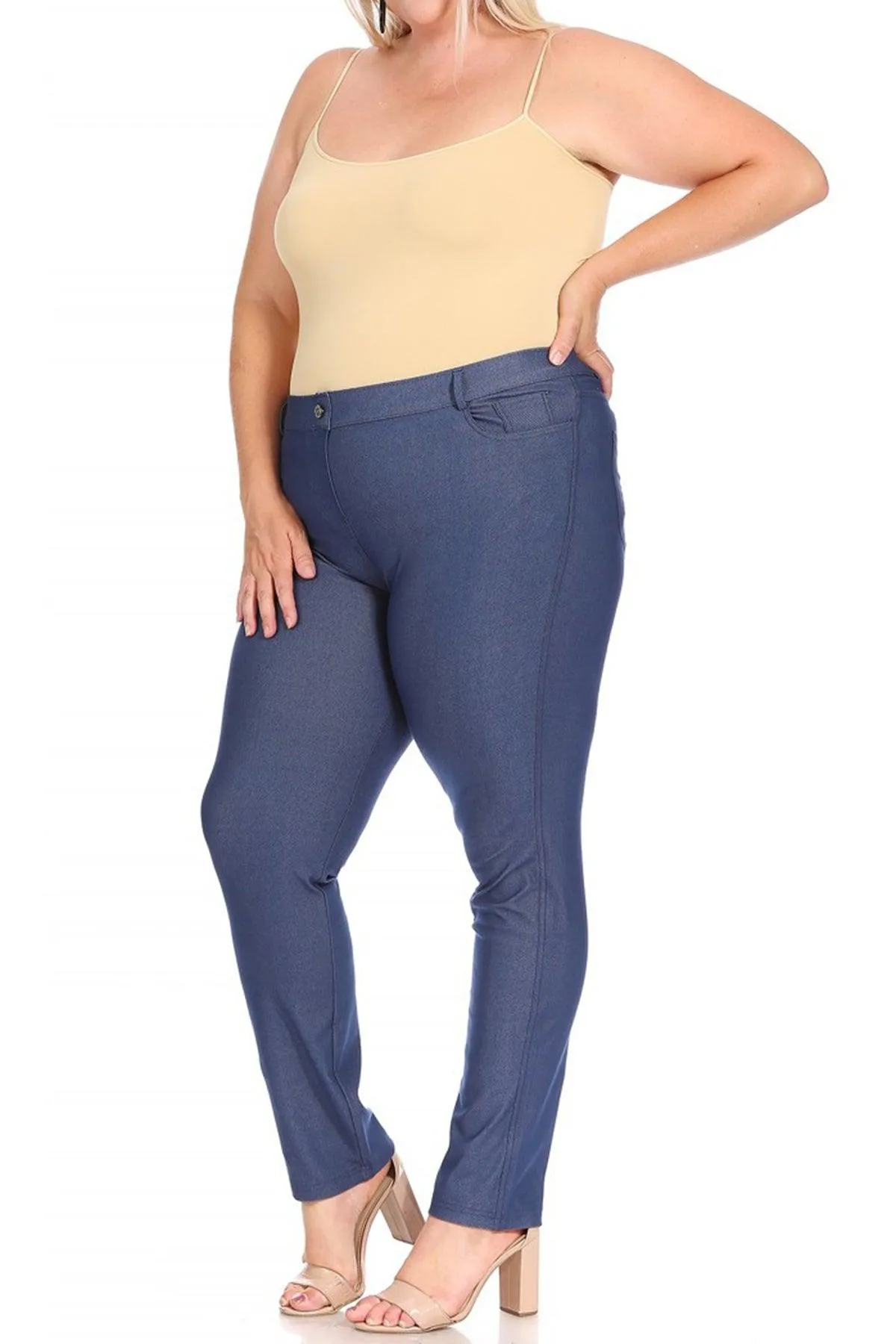 Women's Plus Size Casual Comfy Slim Pocket Jeans with Button