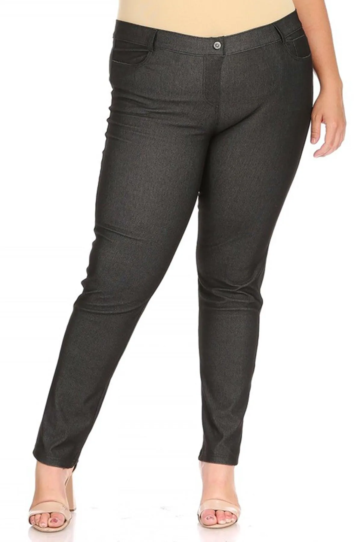 Women's Plus Size Casual Comfy Slim Pocket Jeans with Button