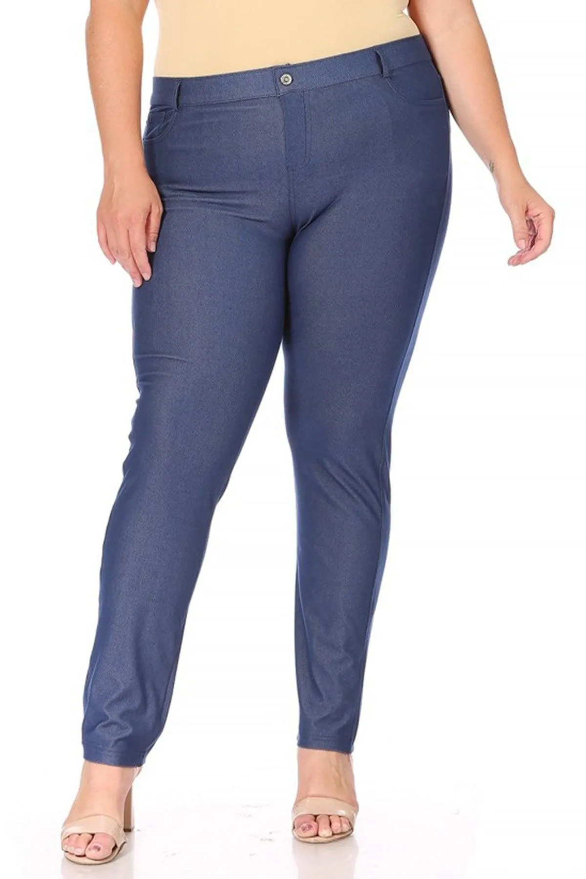 Women's Plus Size Casual Comfy Slim Pocket Jeans with Button