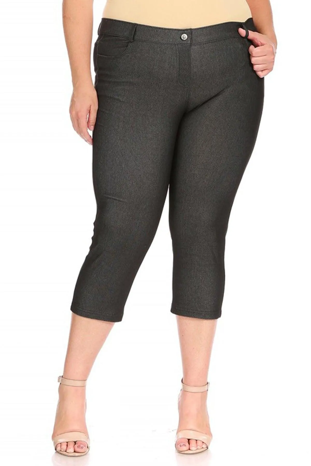 Women's Plus Size Casual Comfy Slim Pocket Jeggings Jeans Capri Leggings Pants Pack of 2