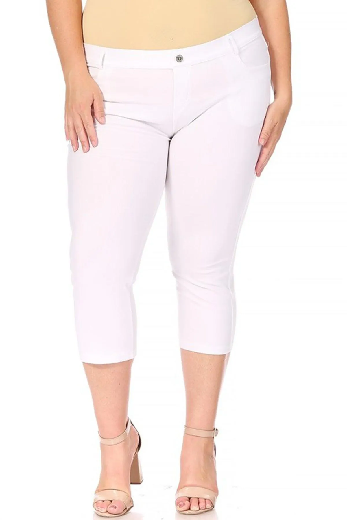 Women's Plus Size Casual Comfy Slim Pocket Jeggings Jeans Capri Leggings Pants Pack of 2