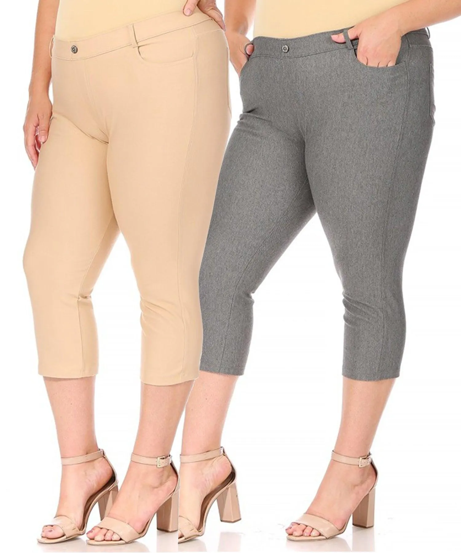 Women's Plus Size Casual Comfy Slim Pocket Jeggings Jeans Capri Leggings Pants Pack of 2