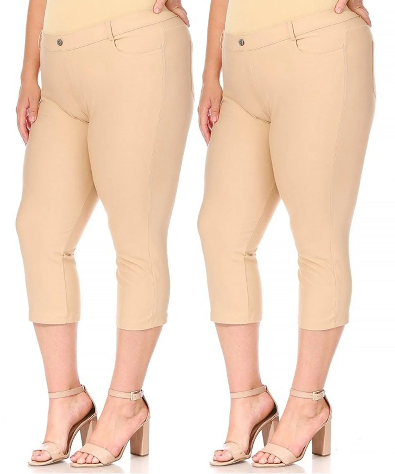 Women's Plus Size Casual Comfy Slim Pocket Jeggings Jeans Capri Leggings Pants Pack of 2