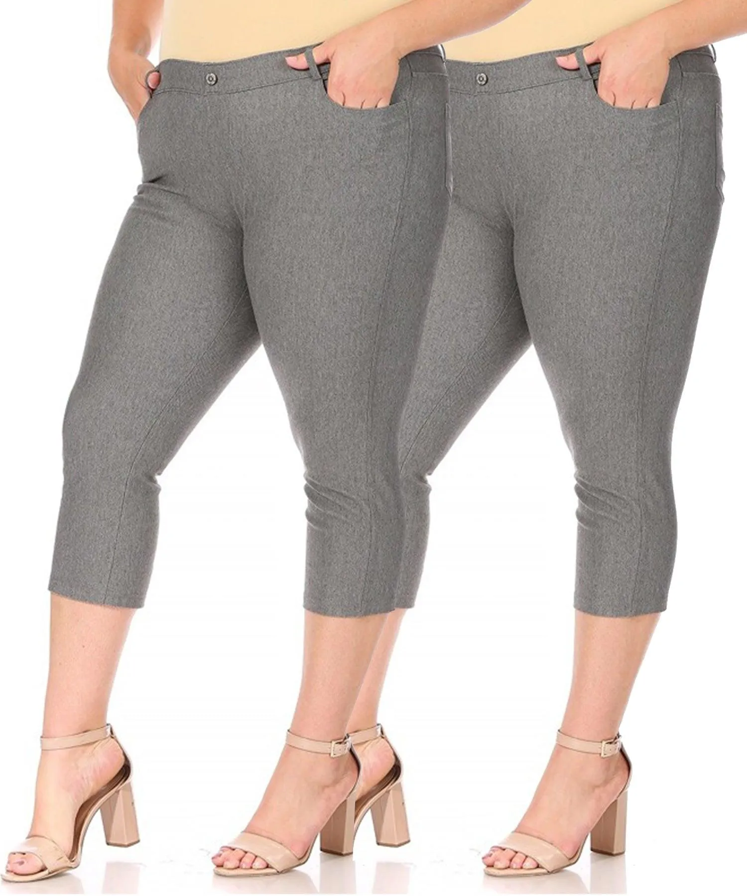 Women's Plus Size Casual Comfy Slim Pocket Jeggings Jeans Capri Leggings Pants Pack of 2