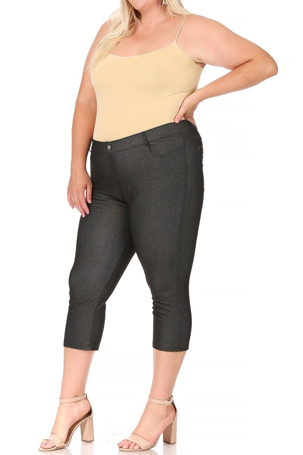 Women's Plus Size Casual Comfy Slim Pocket Jeggings Jeans Capri Leggings Pants Pack of 2