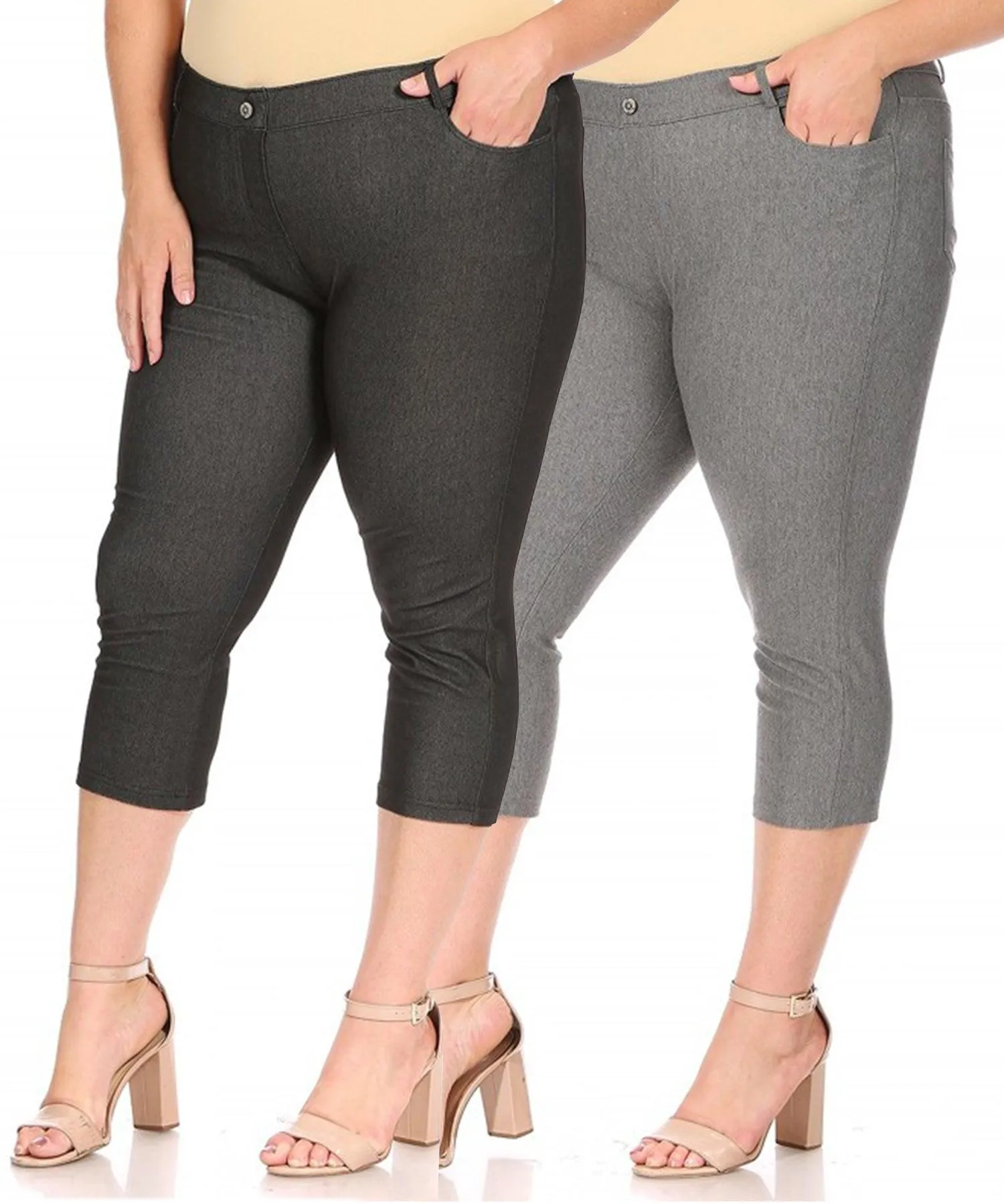 Women's Plus Size Casual Comfy Slim Pocket Jeggings Jeans Capri Leggings Pants Pack of 2