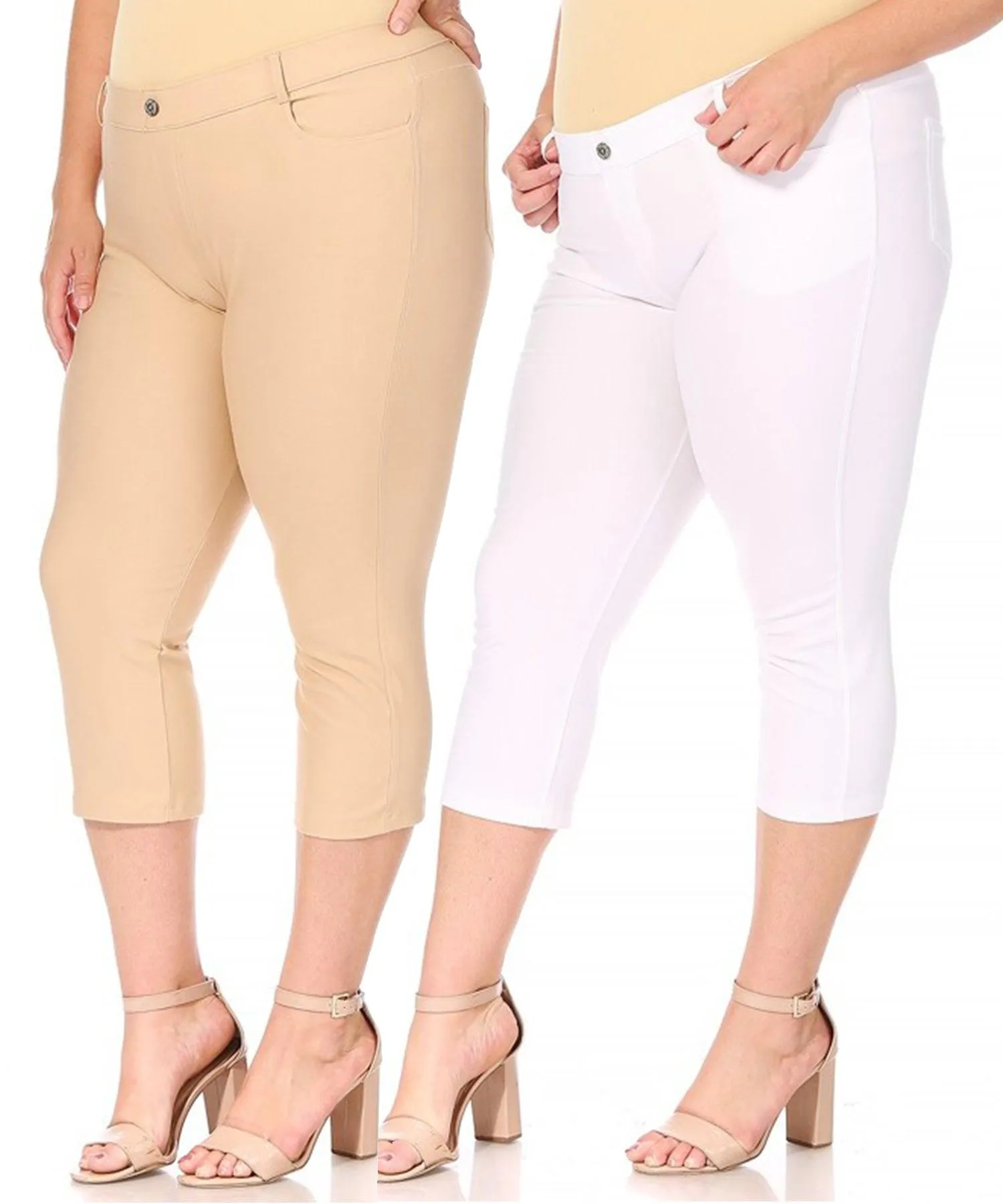 Women's Plus Size Casual Comfy Slim Pocket Jeggings Jeans Capri Leggings Pants Pack of 2