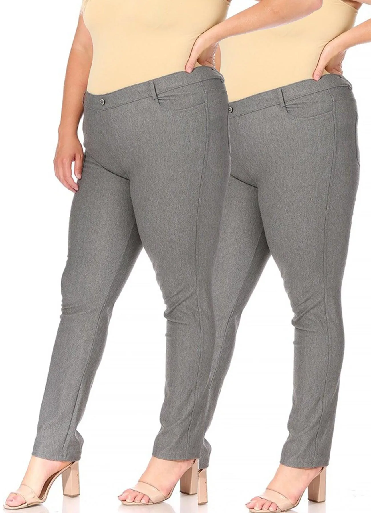 Women's Plus Size Comfy Slim Pocket Jeggings Jeans Pants with Button Pack of 2