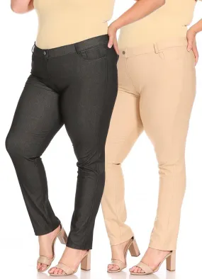 Women's Plus Size Comfy Slim Pocket Jeggings Jeans Pants with Button Pack of 2