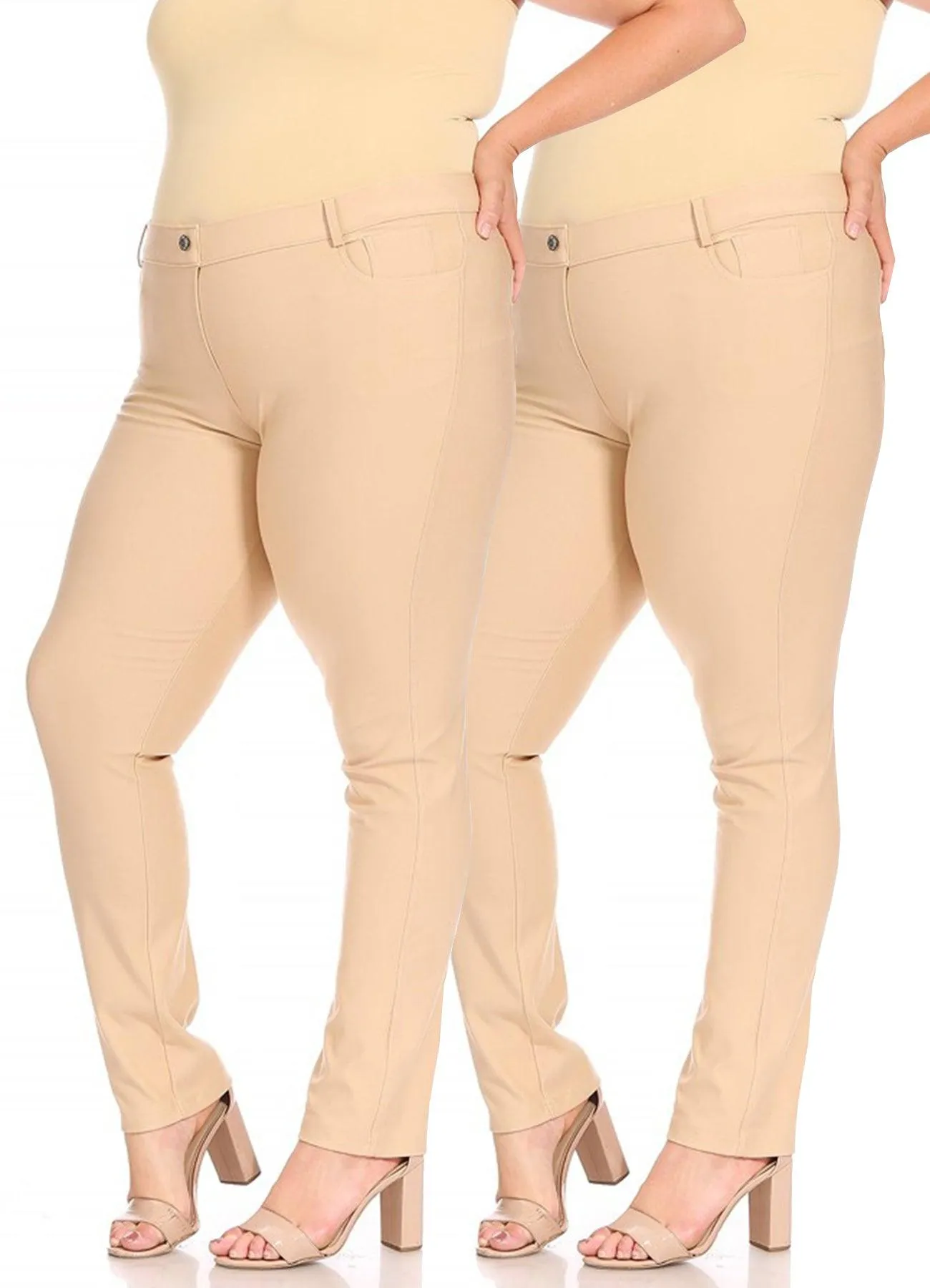 Women's Plus Size Comfy Slim Pocket Jeggings Jeans Pants with Button Pack of 2