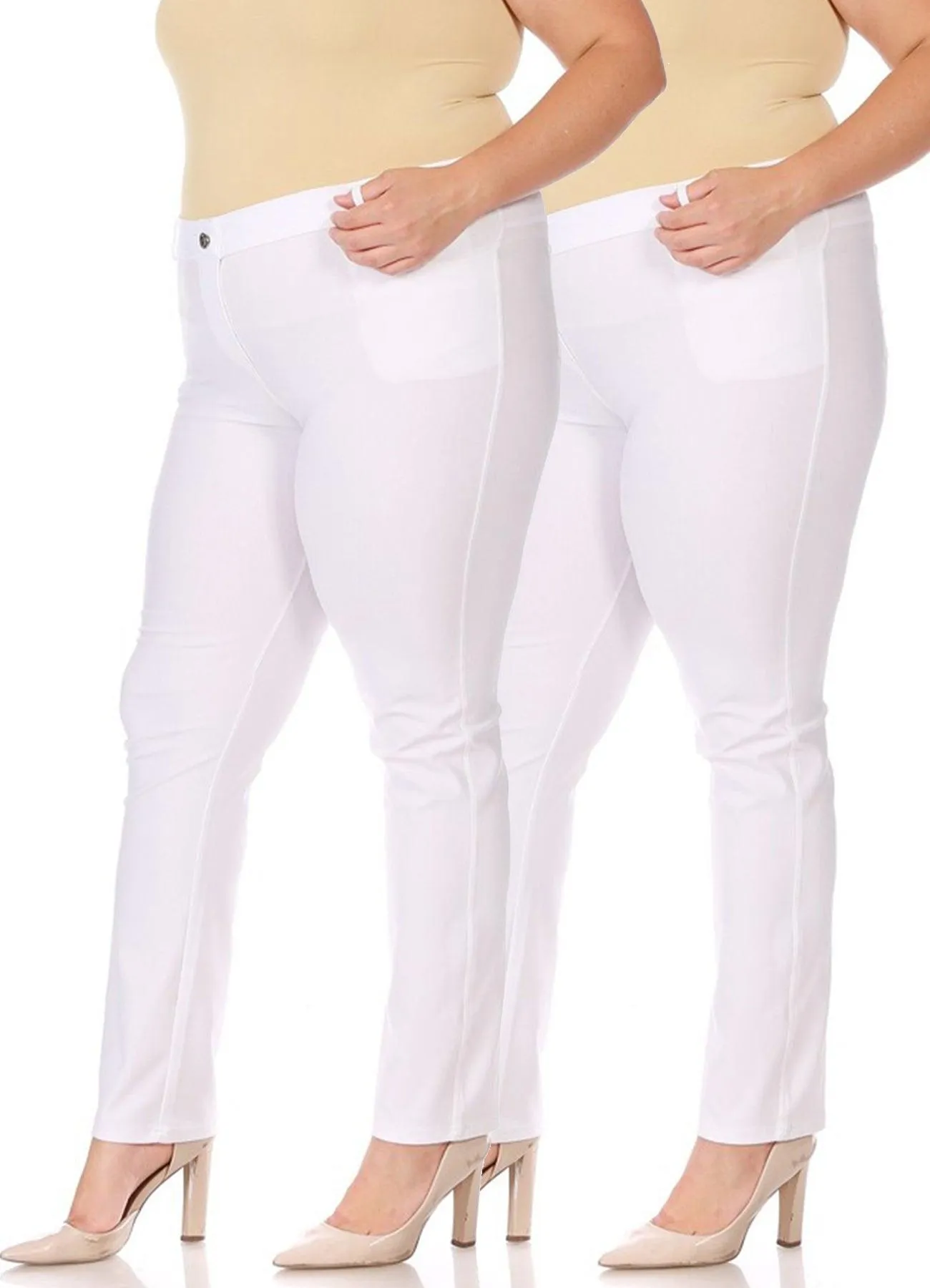 Women's Plus Size Comfy Slim Pocket Jeggings Jeans Pants with Button Pack of 2