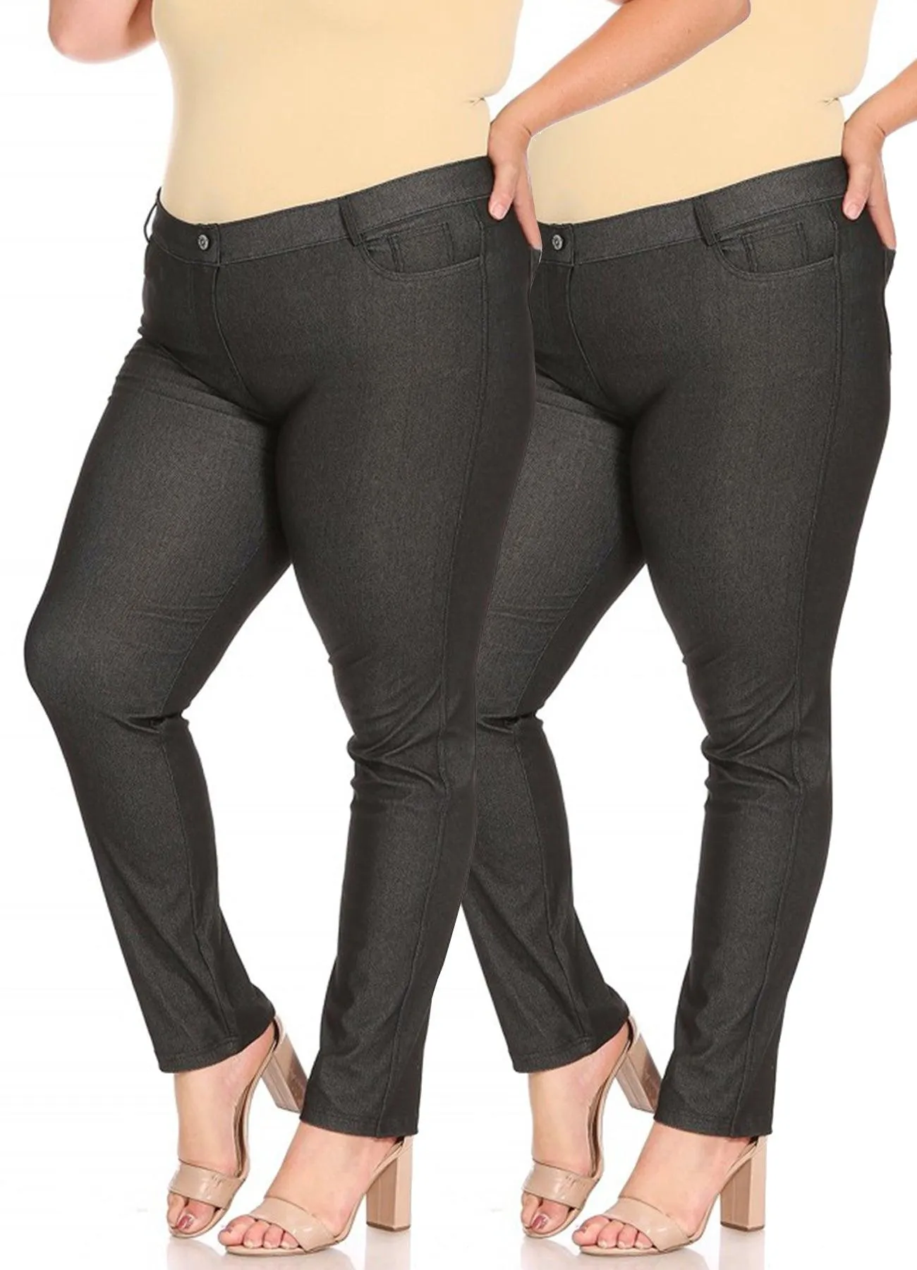 Women's Plus Size Comfy Slim Pocket Jeggings Jeans Pants with Button Pack of 2