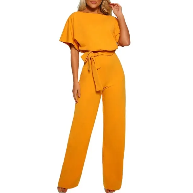 Women's Short Sleeve Straight Leg Jumpsuit With Belt