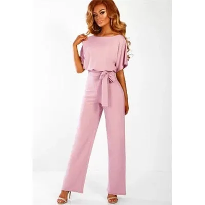 Women's Short Sleeve Straight Leg Jumpsuit With Belt