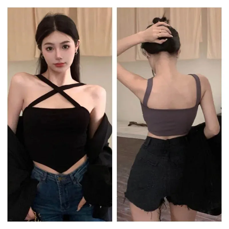 Women's V-Neck Knitted Crochet Camisole Sexy Spaghetti Strap Bikini Crop Tops Summer Hollow Out Tank Tops